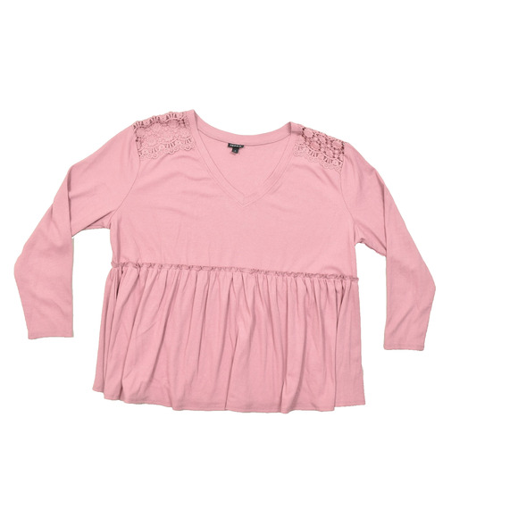 Torrid Pink Waffle Knit Peplum Top Plus Size 2 With Lace Accents - Picture 1 of 8